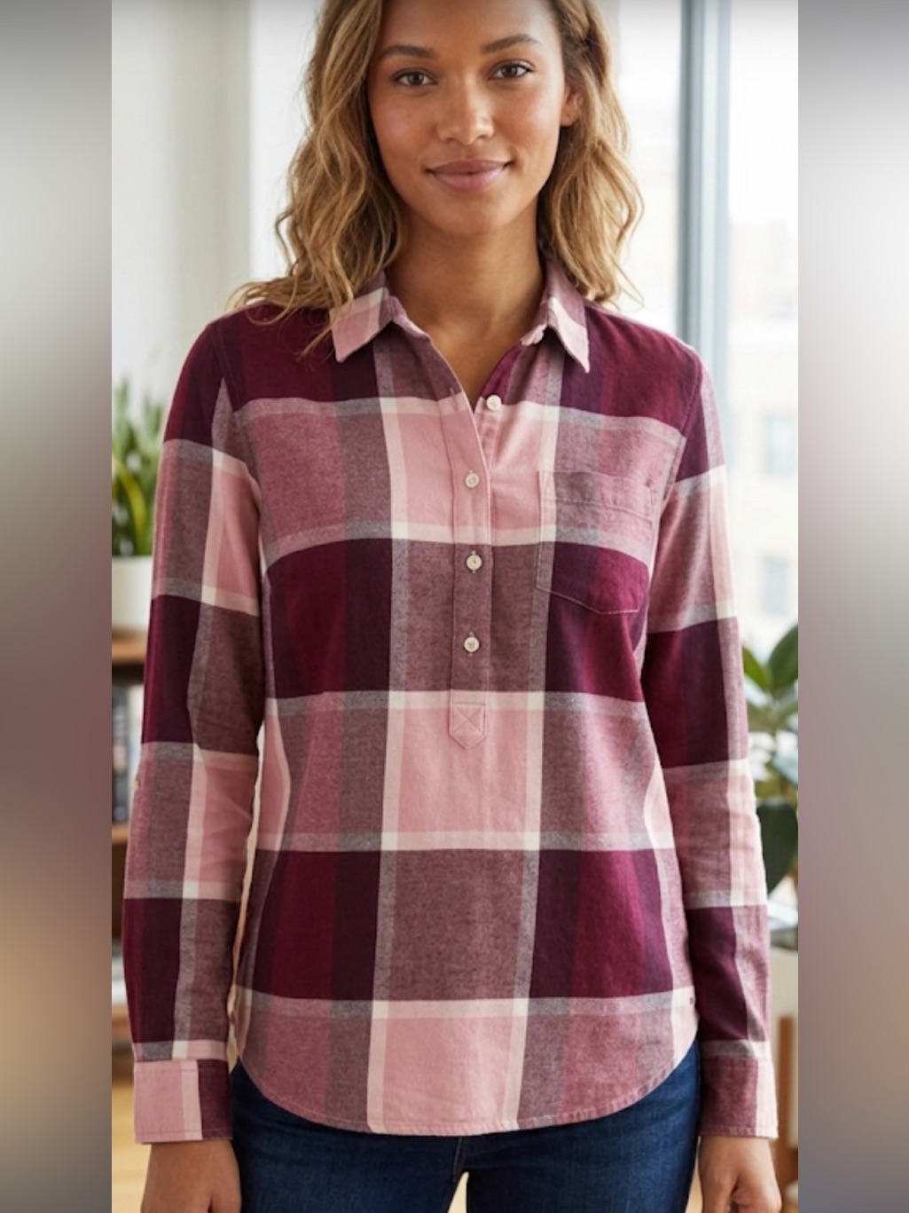 Tommy Hilfiger Red & Pink Plaid Button-Down Shirt Size Small